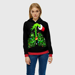 Толстовка-худи женская Гринч похищает сердца, цвет: 3D-красный — фото 2