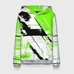 Толстовка-худи женская Diagonal black and green stripes on a white backgr, цвет: 3D-меланж