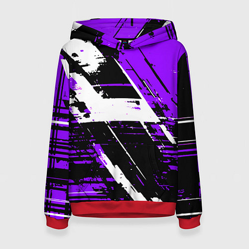 Женская толстовка Diagonal black and white stripes on a purple backg / 3D-Красный – фото 1