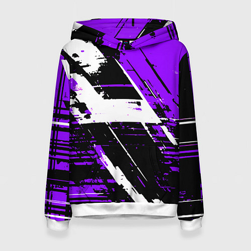 Женская толстовка Diagonal black and white stripes on a purple backg / 3D-Белый – фото 1