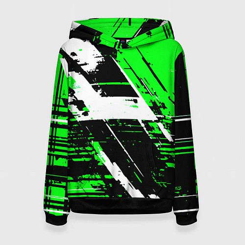 Женская толстовка Diagonal black and white stripes on a green backgr / 3D-Черный – фото 1