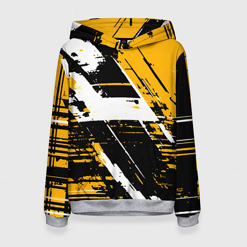 Женская толстовка Diagonal black and white stripes on a yellow backg / 3D-Меланж – фото 1