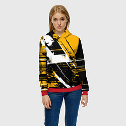 Толстовка-худи женская Diagonal black and white stripes on a yellow backg, цвет: 3D-красный — фото 2