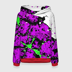 Толстовка-худи женская Зелёно-розовая абстракция на белом фоне, цвет: 3D-красный