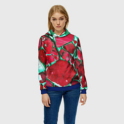 Толстовка-худи женская Зеленый минерал в красном камне, цвет: 3D-синий — фото 2