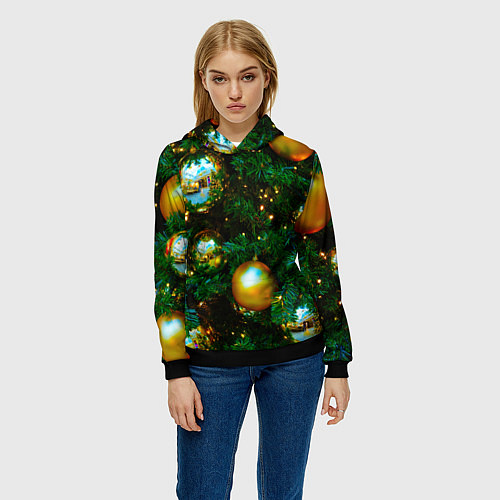 Женская толстовка Новогодние украшения на ветках / 3D-Черный – фото 3