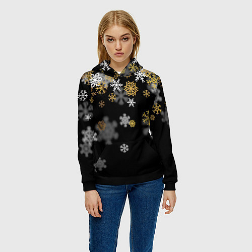 Женская толстовка Снежинки объемные золотистые / 3D-Черный – фото 3