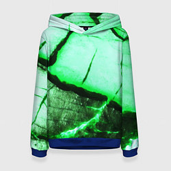 Толстовка-худи женская Трещины на абстрактном зелёном фоне, цвет: 3D-синий