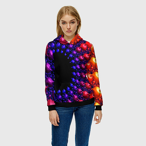 Женская толстовка Неоновая абстракция фрактал / 3D-Черный – фото 3