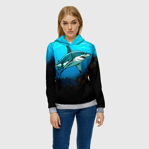 Женская толстовка Акула в синем море / 3D-Меланж – фото 3