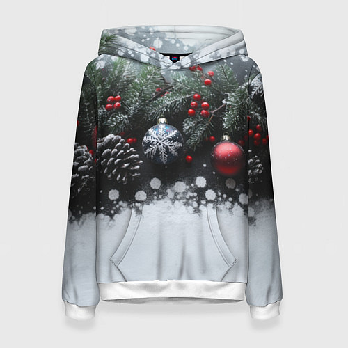 Женская толстовка Елочные игрушки и снег / 3D-Белый – фото 1