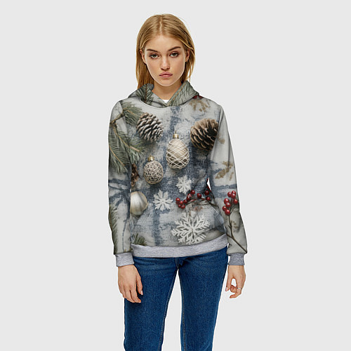 Женская толстовка Новогодние игрушки и шишки / 3D-Меланж – фото 3