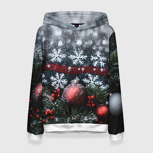 Женская толстовка Новогодние снежинки / 3D-Белый – фото 1