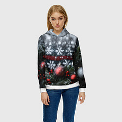 Толстовка-худи женская Новогодние снежинки, цвет: 3D-белый — фото 2