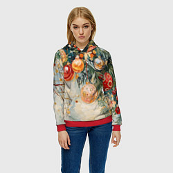 Толстовка-худи женская Большие и маленькие новогодние шары, цвет: 3D-красный — фото 2