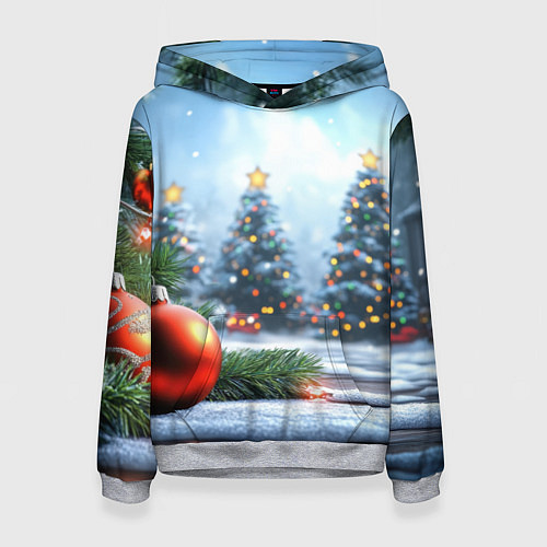 Женская толстовка Новогодние елки и шар / 3D-Меланж – фото 1