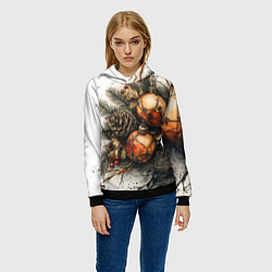 Толстовка-худи женская Новогодние игрушки и шишки, цвет: 3D-черный — фото 2