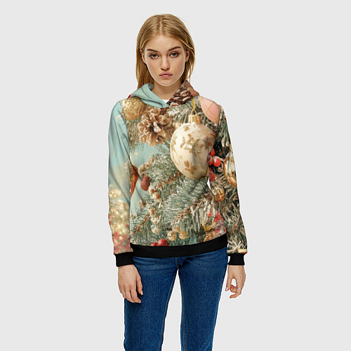 Женская толстовка Елочные новогодние игрушки / 3D-Черный – фото 3