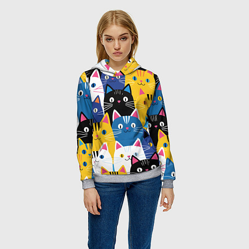 Женская толстовка Много цветных котиков / 3D-Меланж – фото 3