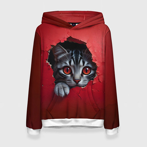 Женская толстовка Выглядывающий котик / 3D-Белый – фото 1