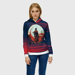 Толстовка-худи женская Самурай на фоне заката, цвет: 3D-белый — фото 2