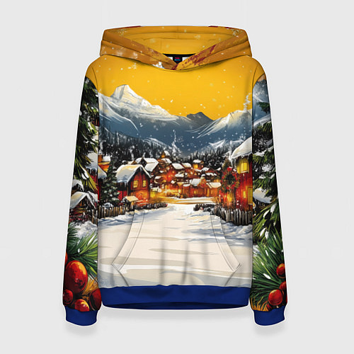 Женская толстовка Ламповый новый год - домики / 3D-Синий – фото 1