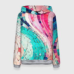 Толстовка-худи женская Волнистые розово-голубые плитки, цвет: 3D-меланж