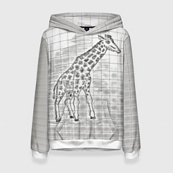 Толстовка-худи женская Жираф на тетрадном листе, цвет: 3D-белый
