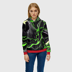 Толстовка-худи женская Зелёно-чёрный мрамор, цвет: 3D-красный — фото 2