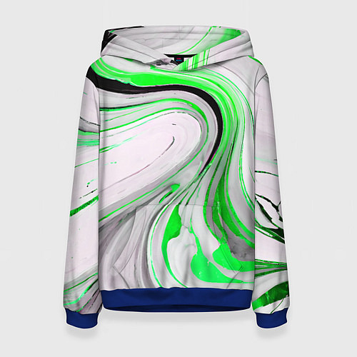 Женская толстовка Волнистые чёрно-зелёные линии на белом фоне / 3D-Синий – фото 1