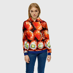 Толстовка-худи женская Филадельфия с красной икрой, цвет: 3D-синий — фото 2