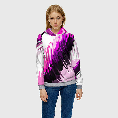 Женская толстовка Чёрно-розовые острые полосы на белом фоне / 3D-Меланж – фото 3