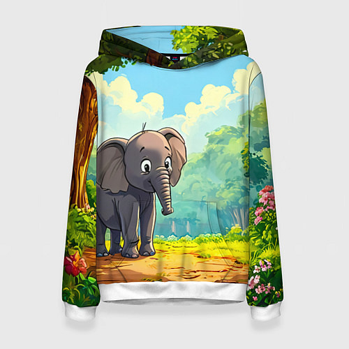 Женская толстовка Слоненок в лесу / 3D-Белый – фото 1
