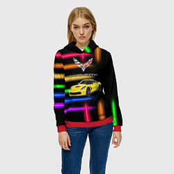 Толстовка-худи женская Chevrolet Corvette - racing team, цвет: 3D-красный — фото 2