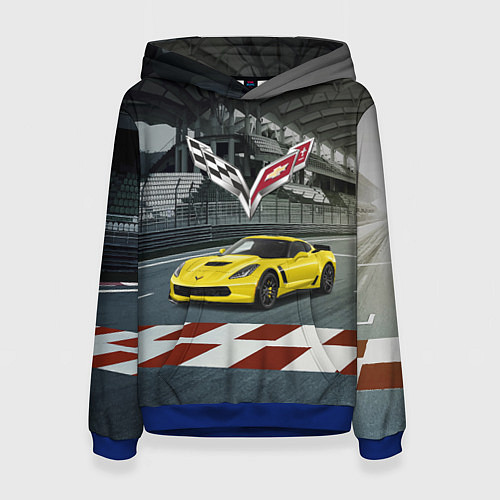 Женская толстовка Шевроле корвет - гоночная команда / 3D-Синий – фото 1