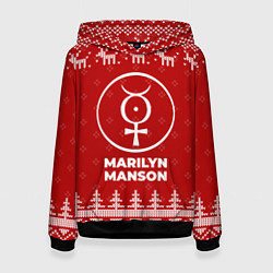 Толстовка-худи женская Новогодний Marilyn Manson с оленями, цвет: 3D-черный
