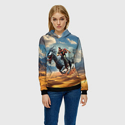 Толстовка-худи женская Эдди скачет на симбиот- скакуне по пустыне, цвет: 3D-черный — фото 2