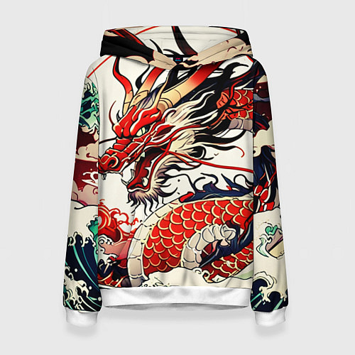 Женская толстовка Красный дракон в японском стиле ирезуми / 3D-Белый – фото 1