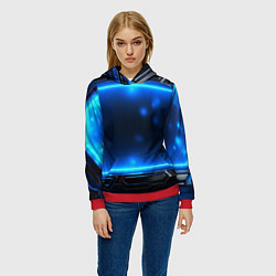Толстовка-худи женская Синяя неоновая атмосфера, цвет: 3D-красный — фото 2