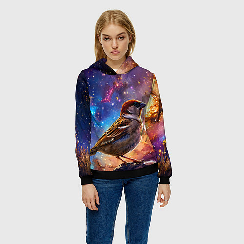 Женская толстовка Воробей в космосе / 3D-Черный – фото 3