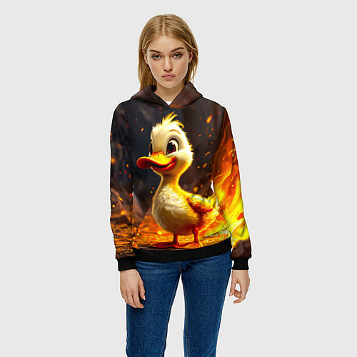 Женская толстовка Утенок в огне / 3D-Черный – фото 3