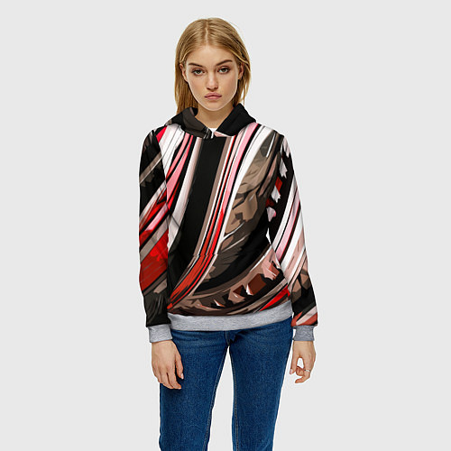 Женская толстовка Волнистая чёрно-красная абстракция / 3D-Меланж – фото 3