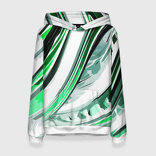 Женская толстовка Волнистая бело-зелёная абстракция / 3D-Белый – фото 1