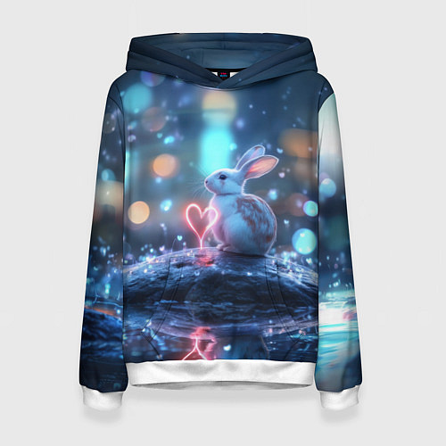 Женская толстовка Заяц с неоновым сердцем 14 февраля / 3D-Белый – фото 1
