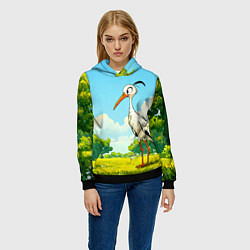 Толстовка-худи женская Аист в лесу, цвет: 3D-черный — фото 2