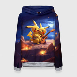 Толстовка-худи женская Пикачу с гитарой, цвет: 3D-меланж