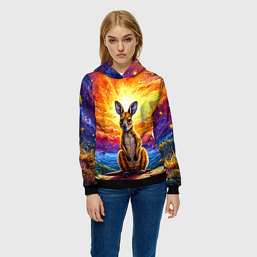 Женская толстовка Кенгуру в космосе / 3D-Черный – фото 3