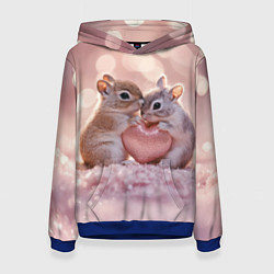 Толстовка-худи женская Влюбленные белочки с сердечком, цвет: 3D-синий