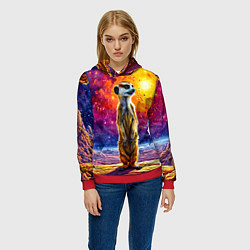 Толстовка-худи женская Сурикат и космическое небо, цвет: 3D-красный — фото 2