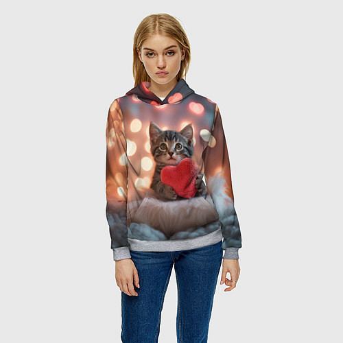 Женская толстовка Котенок поздравляет с днем святого Валентина / 3D-Меланж – фото 3